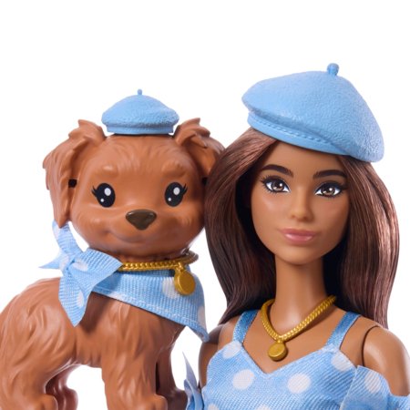 BARBIE Twinning Looks tamsiaplaukės lėlės ir šunelio rinkinys, JFP38 
