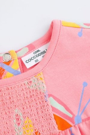 COCCODRILLO suknelė trumpomis rankovėmis TROPICAL STORY GIRL NEWBORN, rožinė, WC5129201TGN-033-086, 86 cm 