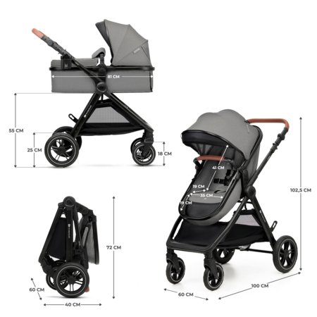 KINDERKRAFT universalus vežimėlis ESME 3in1, moonlight grey, KSESME00GRY3000 
