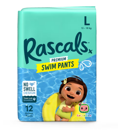 RASCALS maudymosi sauskelnės-kelnaitės COCOMELON, L dydis, 13-18 kg., 12 vnt., 93716 