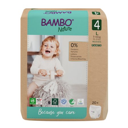 BAMBO sauskelnės-kelnaitės NATURE popierinėje pakuotėje, 4 dydis, 7-14 kg, 20 vnt., BAMB6506 