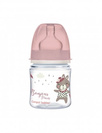 CANPOL BABIES plataus kaklelio buteliukas EASYSTART BONJOUR PARIS, 120 ml, 35/231_pin 35/231_pin