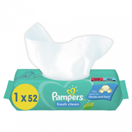 PAMPERS drėgnos kūdikių servetėlės FRESH CLEAN, 52 vnt, 81752623 