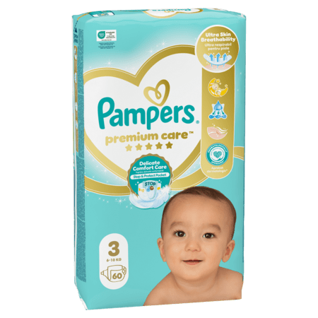 PAMPERS sauskelnės, Premium Care, 3 dydis 6-10kg, 60 vnt., 81765772 