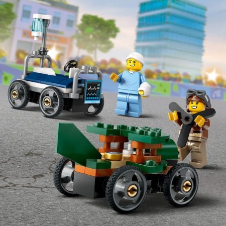 60459 LEGO® City Great Vehicles Lėktuvo ir ligoninės lovos lenktyninių automobilių pakuotė 