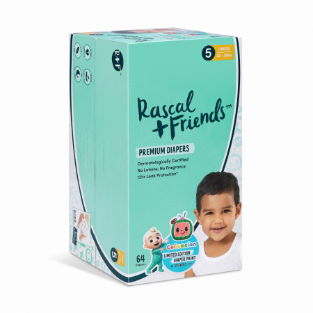 RASCAL + FRIENDS sauskelnės, 5 dydis, 64 vnt, 13-18 kg, 93619 93619