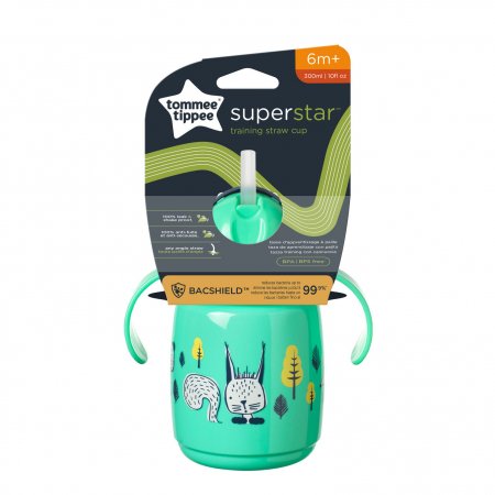 TOMMEE TIPPEE mokomasis puodelis su šiaudeliu, 6m+, 300ml, green, 448003 447830