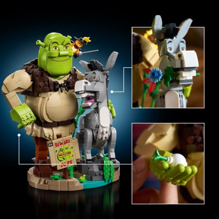 72423 LEGO® Shrek: Šrekas, Asilas ir Batuotas Katinas Pūkis 