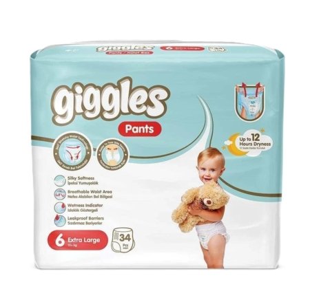 GIGGLES sauskelnės-kelnaitės Jumbo Junior Plus, 6 dydis, 15+ kg, 34 vnt. 