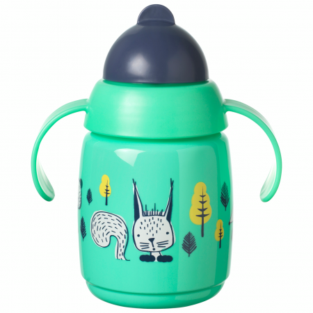 TOMMEE TIPPEE mokomasis puodelis su šiaudeliu, 6m+, 300ml, green, 448003 447830