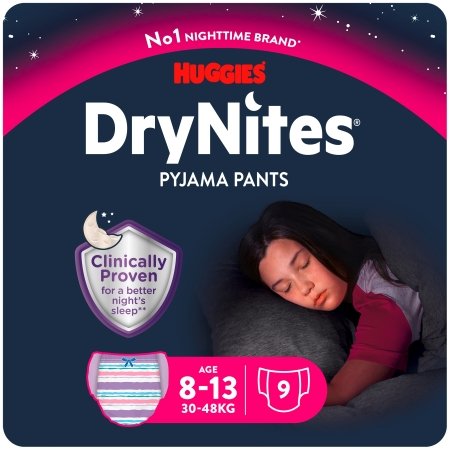 HUGGIES sauskelnės DryNites Conv Girl D-Light, 8-13 m., 9 vnt., 2244012 
