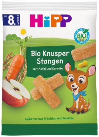 HiPP ekologiškos traškios lazdelės su obuoliais ir morkomis, nuo 8 mėn., 30 g., 30950 