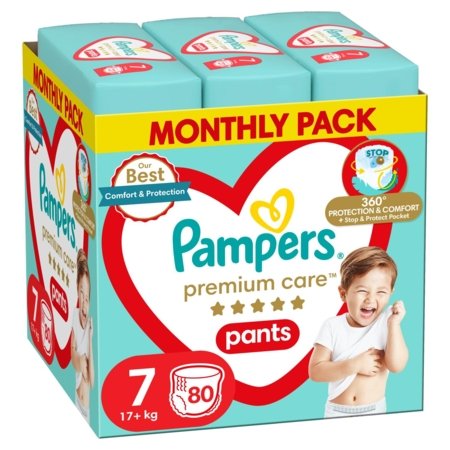 PAMPERS sauskelnės-kelnaitės Premium Care, 7 dydis 15+kg, 80 vnt., 80778798 