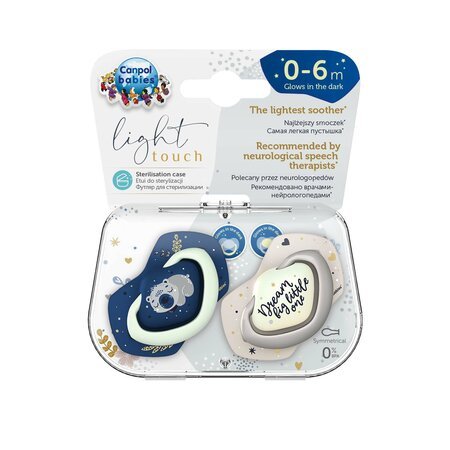 CANPOL BABIES simetrinis silikoninis čiulptukas SLEEPY KOALA, 18m+, blue, 2vnt., 22/660_blu 22/660_blu