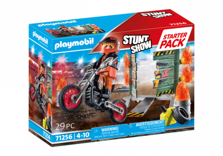 PLAYMOBIL STUNTSHOW Starter Pack Kaskadininkų šou motociklas su ugnine siena, 71256 71256