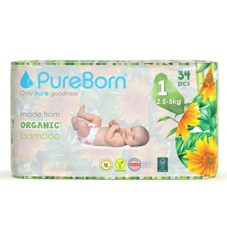 PUREBORN sauskelnės NB SINGLE, 0-4,5kg, 34 vnt. 6294016059129