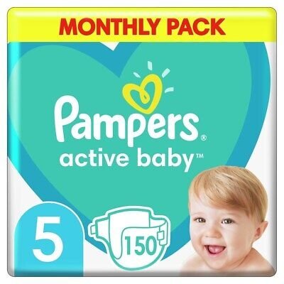 PAMPERS sauskelnės ACTIVE BABY, 5 dydis, 150 vnt., 11-16 kg. 