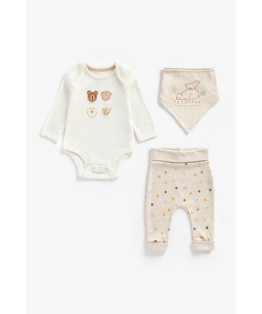 MOTHERCARE smėlinukas ilgomis rankovėmis, kelnės ir seilinukas, BB773 567920
