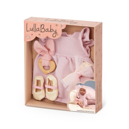 LULLABABY rožinė suknelė su galvos juosta lėlei, LBY7684Z 