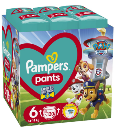 PAMPERS sauskelnės-kelnaitės PAW PATROL, 6 dydis, 13-19kg, 120 vnt., 81784214DUO 